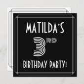 3回目の誕生日パーティー:アールデコスタイル(名前をカスタムする付き) 招待状 (正面/裏面)