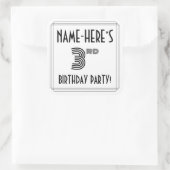 3回目の誕生日パーティー:アールデコスタイル+名前をカスタムする スクエアシール (バッグ)