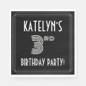 3回目の誕生日パーティー:アールデコスタイル+名前をカスタムする スタンダードランチョンナプキン (正面)