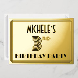 3回目の誕生日パーティー—アールデコスタイル「3」 & Name 箔招待状