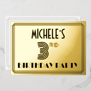 3回目の誕生日パーティー—アールデコスタイル「3」 & Name 箔招待状