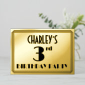 3回目の誕生日パーティー—アールデコ検索「3」 +名前 箔招待状 (立ち正面)