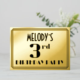 3回目の誕生日パーティー:アールデコ「3」と「名前」 箔招待状