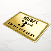 3回目の誕生日パーティー:アールデコ「3」と「名前」 箔招待状 (回転した状態)