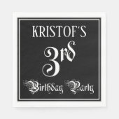 3回目の誕生日パーティー—ファンシースクリプト+名前をカスタムする スタンダードランチョンナプキン (正面)