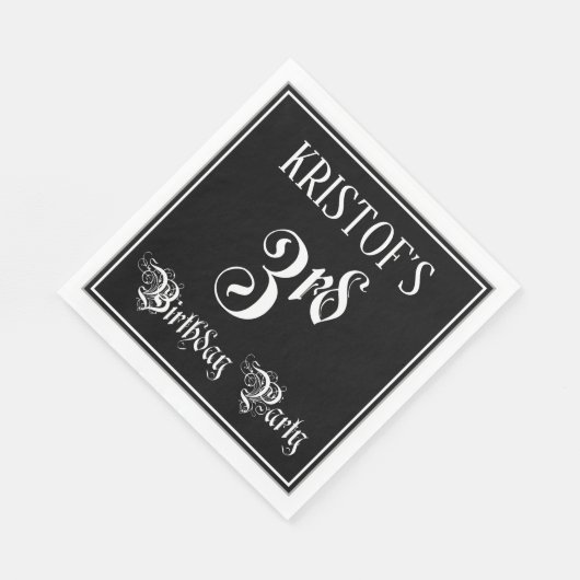 3回目の誕生日パーティー—ファンシースクリプト+名前をカスタムする スタンダードランチョンナプキン (角)