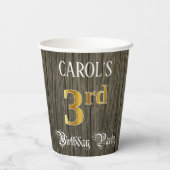 3回目の誕生日パーティー—フェイク金ゴールドとフェイク木目 紙コップ (裏面)