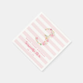 3回目の誕生日ピンクストライプフローラ&水彩THREE スタンダードカクテルナプキン (角)
