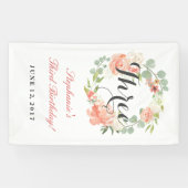 3回目の誕生日ピンクフローラリース3バナー 横断幕 (横)