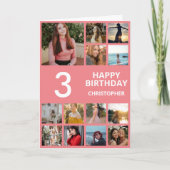 3回目の誕生日フォトコラージュ13枚の写真ピンク&ホワイト カード (正面)