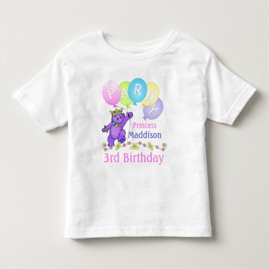 3回目の誕生日プリンセス、名前をカスタムする トドラーTシャツ (正面)