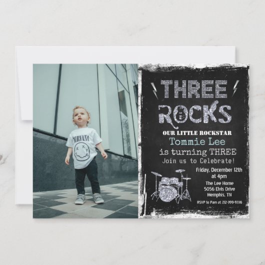 3回目の誕生日ロックスターフォト招待状 招待状 (正面)