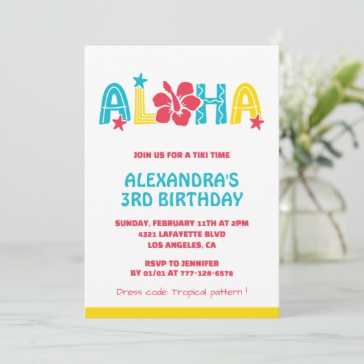 3回目の誕生日招待状トロピカルアロハハワイアン 招待状 (スタンド正面)