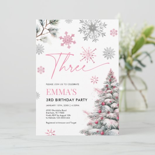 3回目の誕生日招待状、ウィンターピンク3回目の誕生日 招待状 (スタンド正面)