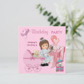 3回目の誕生日3パーティーかわいいピンクのハート女の子スポット 招待状 (スタンド正面)