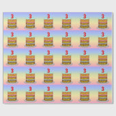 3回目の誕生日:おもしろいケーキとキャンドル+名前をカスタムする ラッピングペーパー (フラット)