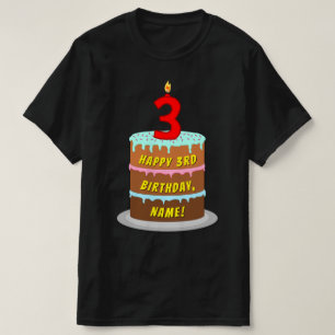 3回目の誕生日 – おもしろいケーキ&キャンドル、名前をカスタムする付き Tシャツ