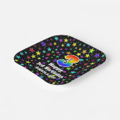 3回目の誕生日：おもしろいスターのパターンと虹「3」 ペーパープレート (傾斜あり)