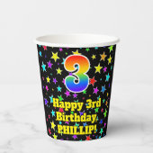 3回目の誕生日:おもしろい星模様と虹3 紙コップ (裏面)