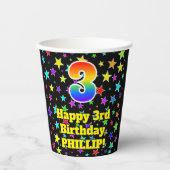 3回目の誕生日:おもしろい星模様と虹3 紙コップ (正面)