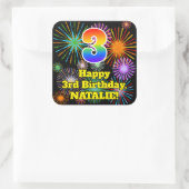 3回目の誕生日:おもしろい花火の外観、虹の数3 スクエアシール (バッグ)