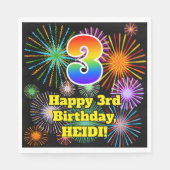 3回目の誕生日:おもしろい花火パターン+虹3 スタンダードランチョンナプキン (正面)