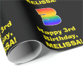 3回目の誕生日:おもしろい、カラフルレインボーインスパイア# 3 ラッピングペーパー (ロールコーナー)