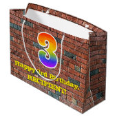 3回目の誕生日:おもしろい、グラフィティインスパイアレインボーー2018 ラージペーパーバッグ (裏面アングル)