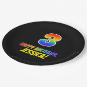 3回目の誕生日:はっきりした,おもしろい,シンプルレインボー3 ペーパープレート (アングル)