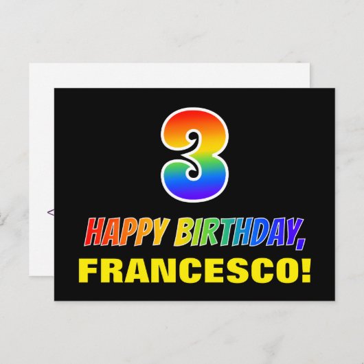 3回目の誕生日:はっきりした,おもしろい,シンプルレインボー3 ポストカード (正面/裏面)