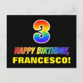 3回目の誕生日:はっきりした,おもしろい,シンプルレインボー3 ポストカード (正面)