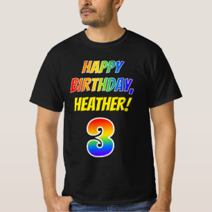 3回目の誕生日 – はっきりした、おもしろい、虹3、名前をカスタムする Tシャツ