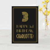 3回目の誕生日：インスパイアアールデコ「3」の外観と名前 カード (黄色い花)