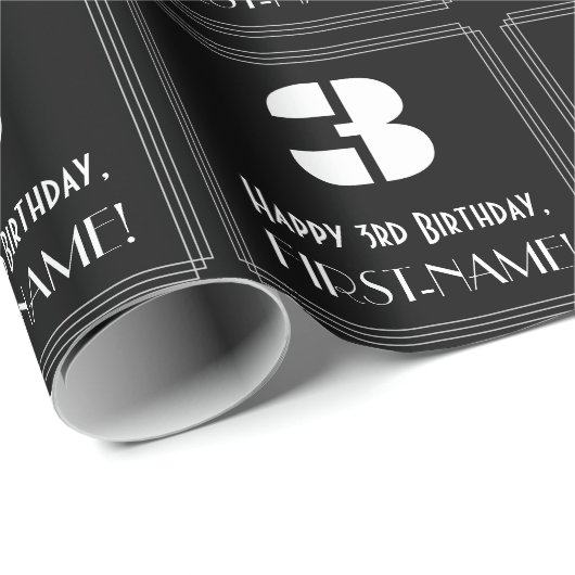 3回目の誕生日:インスパイアアールデコ「3」の外観と名前 ラッピングペーパー (ロールコーナー)