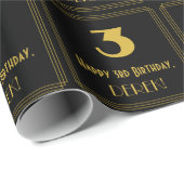 3回目の誕生日 – インスパイアアールデコ「3」の外観と名前 ラッピングペーパー (ロールコーナー)