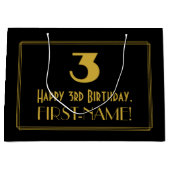 3回目の誕生日 – インスパイアアールデコ「3」の外観と名前 ラージペーパーバッグ (正面)