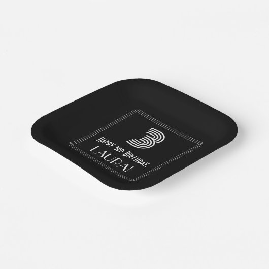 3回目の誕生日 – インスパイアアールデコ「3」を見る+名前 ペーパープレート (傾斜あり)