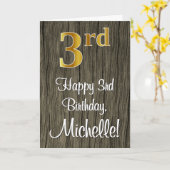 3回目の誕生日:エレガントフェイク金ゴールドルック#, フェイク Wood カード (黄色い花)