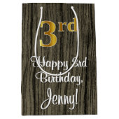 3回目の誕生日：エレガントフェイク金ゴールドルック#, フェイク Wood ミディアムペーパーバッグ (正面)