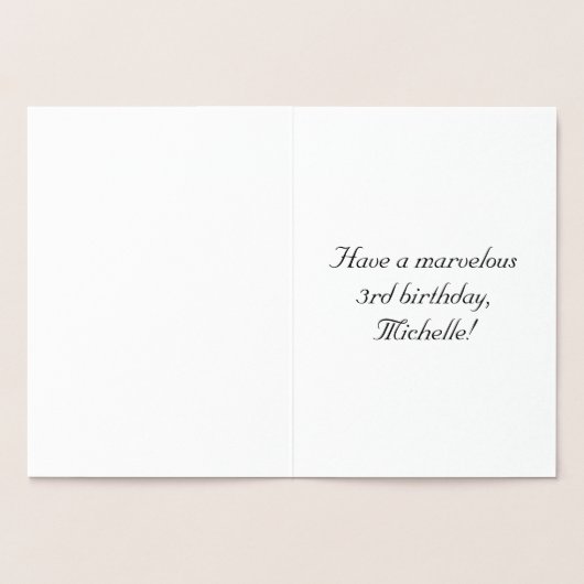 3回目の誕生日:エレガント、スクリプ華美ト;名前をカスタムする 箔カード (内部)