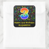 3回目の誕生日:カラフル音楽シンボル、レインボー3 スクエアシール (バッグ)