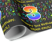 3回目の誕生日：カラフル音楽シンボル、レインボー3 ラッピングペーパー (ロールコーナー)