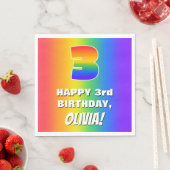 3回目の誕生日:カラフル、おもしろいレインボーパターン# 3 スタンダードランチョンナプキン (インサイチュ)