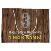 3回目の誕生日：カントリーインスパイアウエスタンルック、名前 ラージペーパーバッグ (裏面)