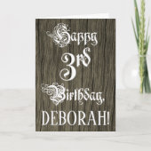 3回目の誕生日:ファンシー、エレガント文字フェイク、Wood Look カード (正面)