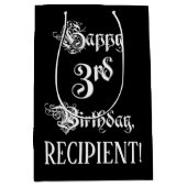 3回目の誕生日： ファンシー、スクリプエレガントト+名前をカスタムする ミディアムペーパーバッグ (正面)