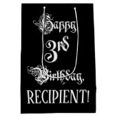 3回目の誕生日: ファンシー、スクリプエレガントト+名前をカスタムする ミディアムペーパーバッグ (裏面)