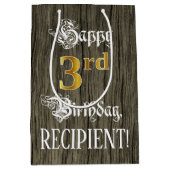 3回目の誕生日:フェイク金ゴールドルック&ウッドフェイクパターン ミディアムペーパーバッグ (正面)