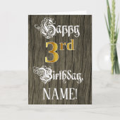 3回目の誕生日:フェイク金ゴールドルック+木フェイク模様 カード (正面)