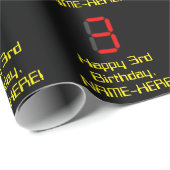 3回目の誕生日:レッドデジタル時計のスタイル「3」 +名前 ラッピングペーパー (ロールコーナー)